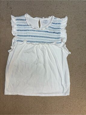 J.Crew White Top with Blue Smocked Detail